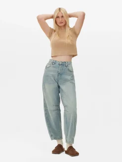 Barrel-Jeans Im Used-Look