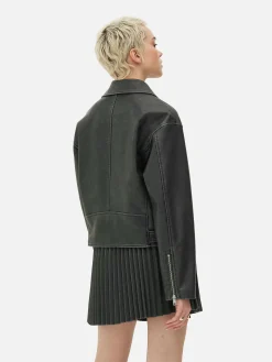 Bikerjacke Aus Kunstleder Im Used-Look