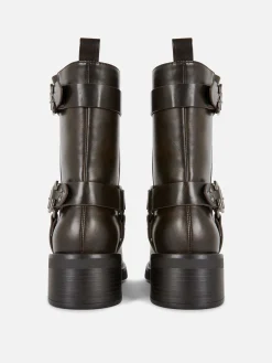 Bikerstiefeletten Aus Kunstleder