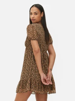 Chiffon-Minikleid Mit Puffärmeln