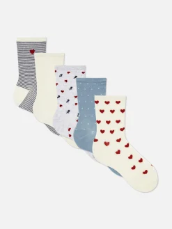 Crew-Socken Mit Herzmuster, 5er-Pack
