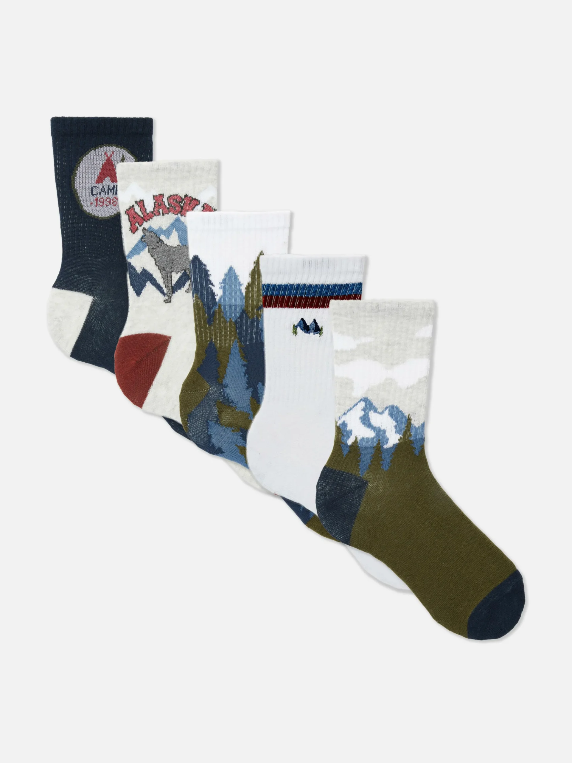 Crewsocken Mit Landschafts-Grafik, 5er-Pack