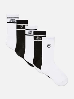 Crew-Socken Mit Slogan, 5er-Pack