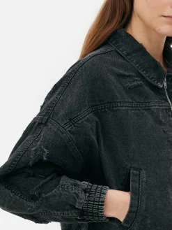 Denim-Bomberjacke Im Used-Look