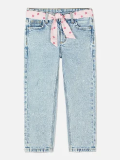 Denim-Jeans Mit Gürtel Und Blumenmuster