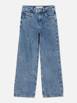 Denim-Jeans Mit Weitem Bein Und Strasssteinen In Sternform