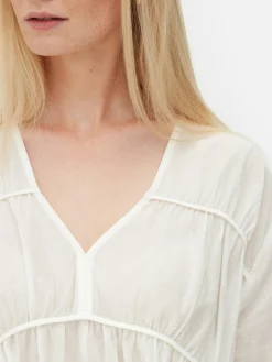 Drapierte, Gesmokte Bluse Aus Voile