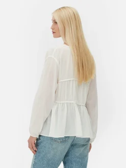 Drapierte, Gesmokte Bluse Aus Voile