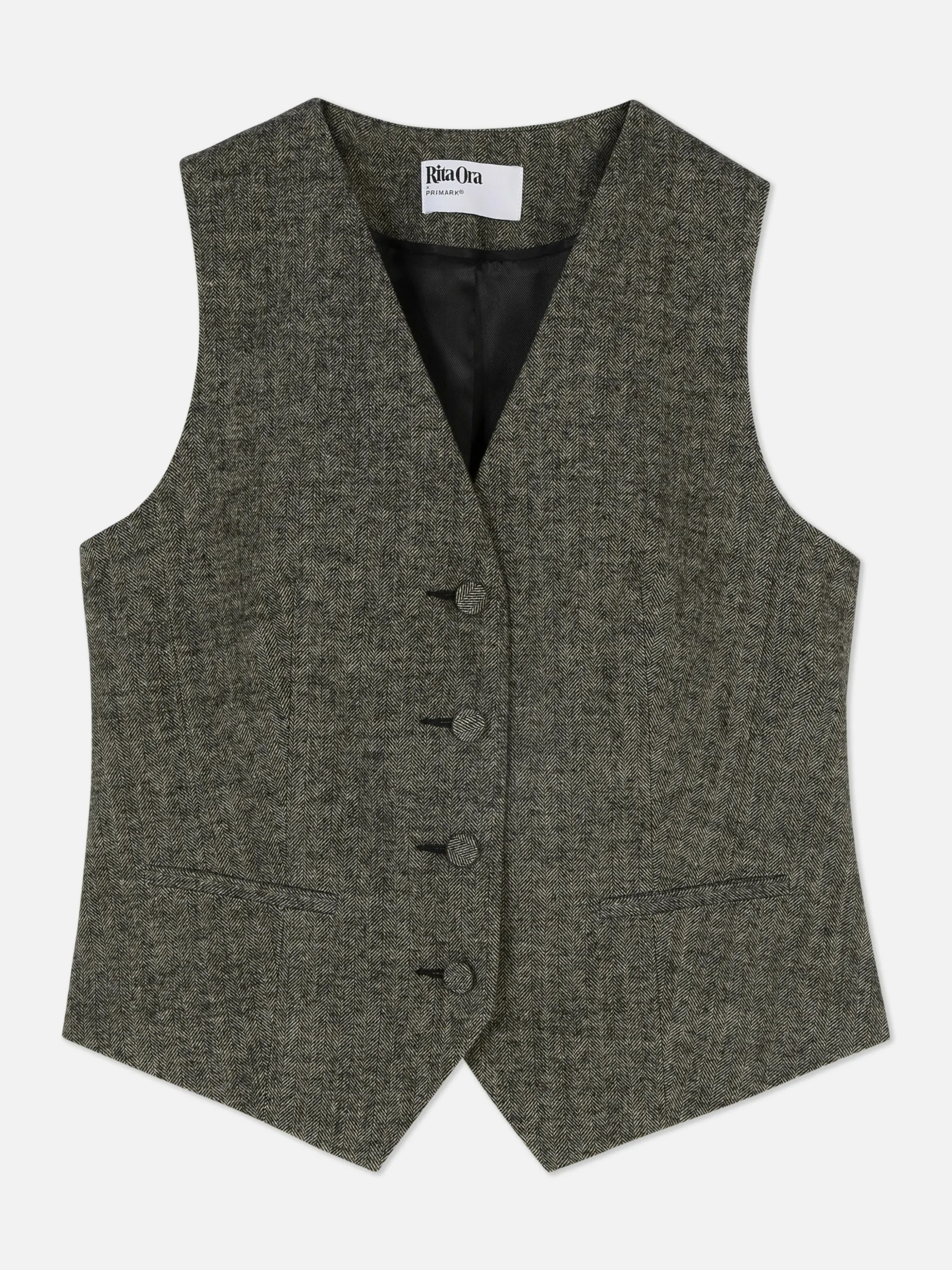 Einreihige „Rita Ora“ Weste Mit Fischgrätmuster