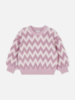 Flauschiger Strickpullover Mit Zickzackmuster