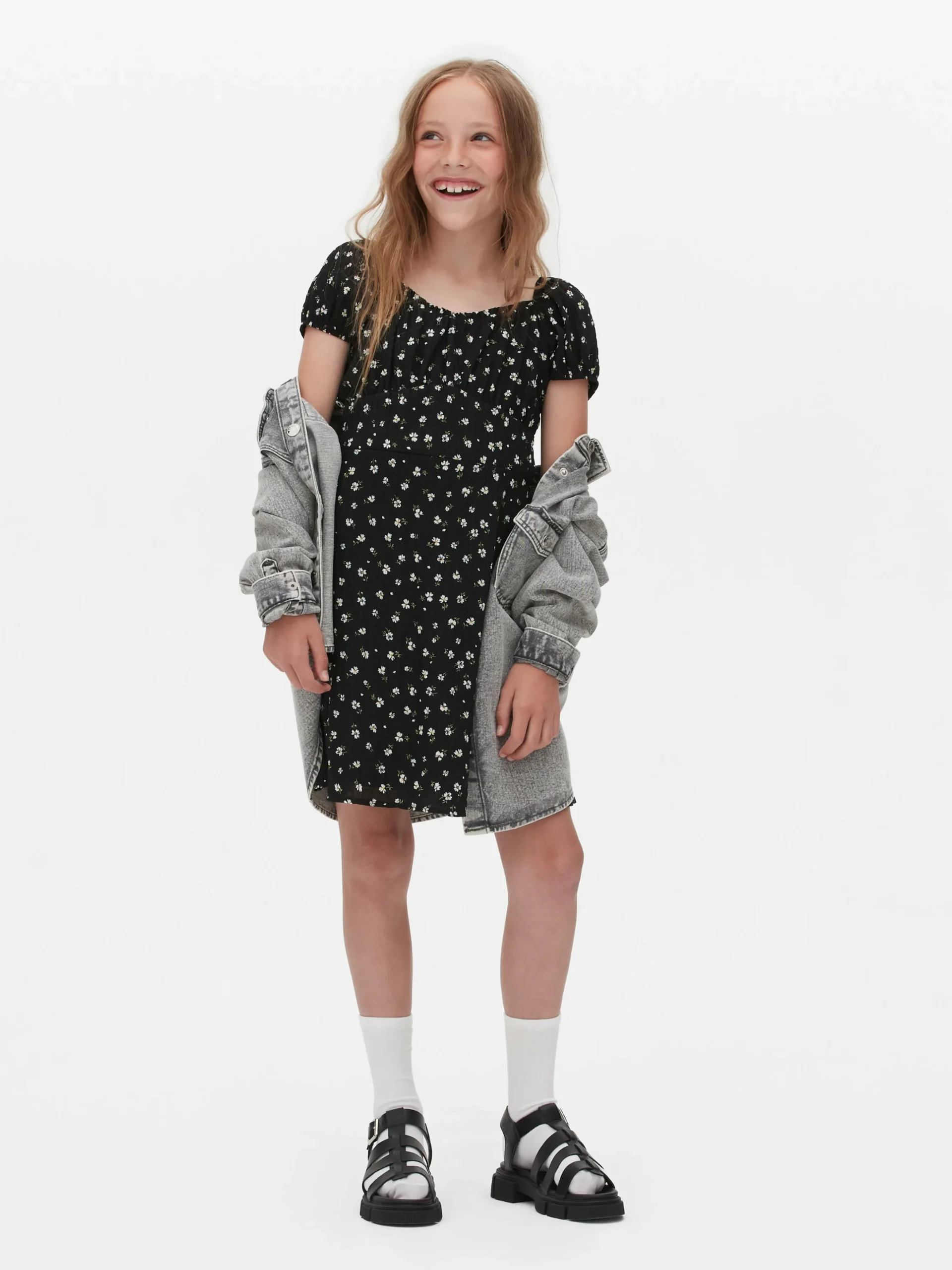 Gekräuseltes Kleid Mit Blumenmuster