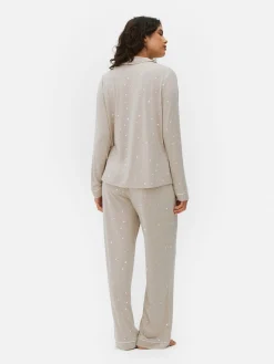 Gemusterter, Langer Boyfriend-Schlafanzug