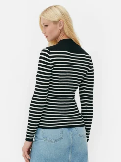 Geripptes, Hochgeschlossenes Top