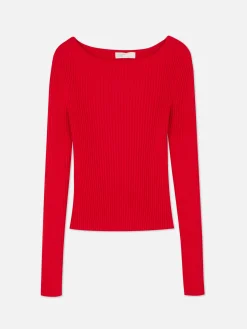 Geripptes Top Mit U-Boot-Ausschnitt