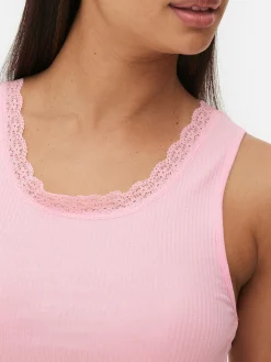 Geripptes Trägertop Mit Spitzenbesatz