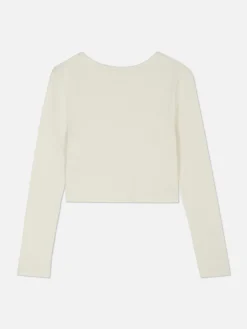 Geripptes T-Shirt Mit Knopfleiste