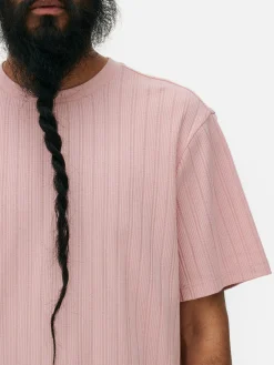 Geripptes T-Shirt Mit Rundhalsausschnitt