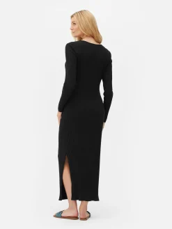 Geripptes Umstands-Midikleid