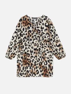 Gesmoktes Minikleid Mit V-Ausschnitt