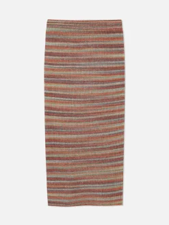 Gestreifter „Rita Ora“ Strick-Midirock Zum Kombinieren