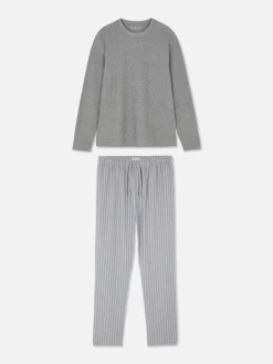 Gestreifter Schlafanzug Aus Gebürsteter Baumwolle