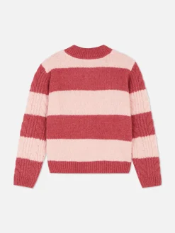 Gestreifter Strickpullover Mit Zopfmuster