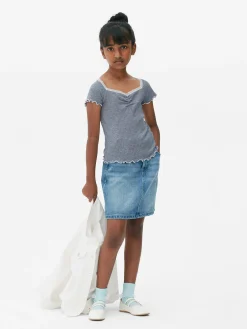 Gestreiftes T-Shirt Mit Spitzenbesatz