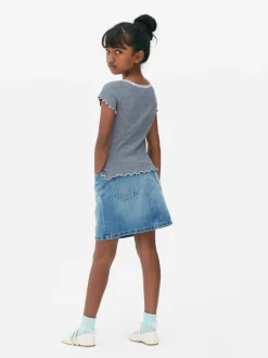 Gestreiftes T-Shirt Mit Spitzenbesatz