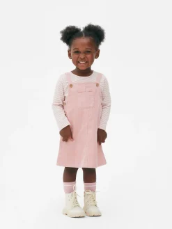 Gestreiftes T-Shirt Und Cord-Trägerkleid Im Set