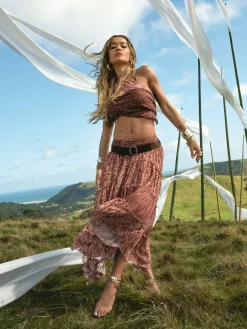 Gestufter „Rita Ora“ Maxirock Aus Chiffon