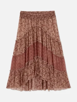 Gestufter „Rita Ora“ Maxirock Aus Chiffon