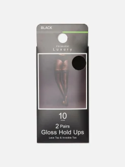 Glänzende Halterlose Strümpfe, 10 Den, 2er-Pack