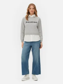 2-in-1-Set Aus Strickpullover Mit Slogan Und Hemd