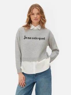2-in-1-Set Aus Strickpullover Mit Slogan Und Hemd