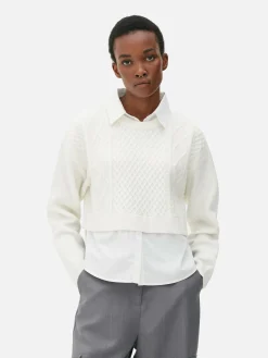 2-in-1-Strickpullover Mit Zopfmuster