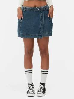 Jeans-Minirock In Wickeloptik