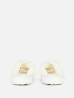 Kunstfell-Hausschuhe Mit überkreuzten Riemen