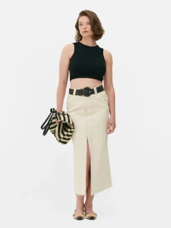 Kurzes, Geripptes Tanktop Mit Rundhalsausschnitt