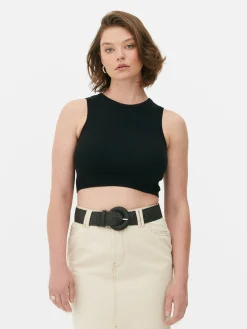 Kurzes, Geripptes Tanktop Mit Rundhalsausschnitt