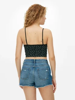 Kurzes Schlafanzug-Trägertop Mit Spitzenbesatz