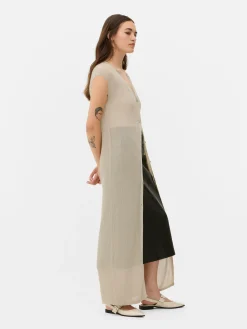 Lange, ärmellose Strickjacke