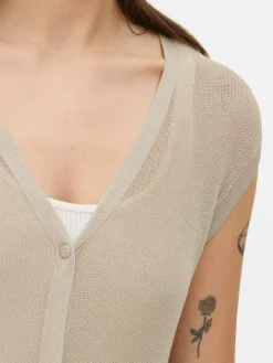 Lange, ärmellose Strickjacke