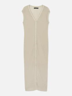 Lange, ärmellose Strickjacke