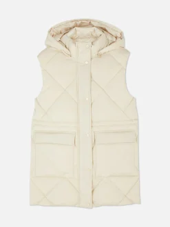 Lange Steppweste Mit Kapuze