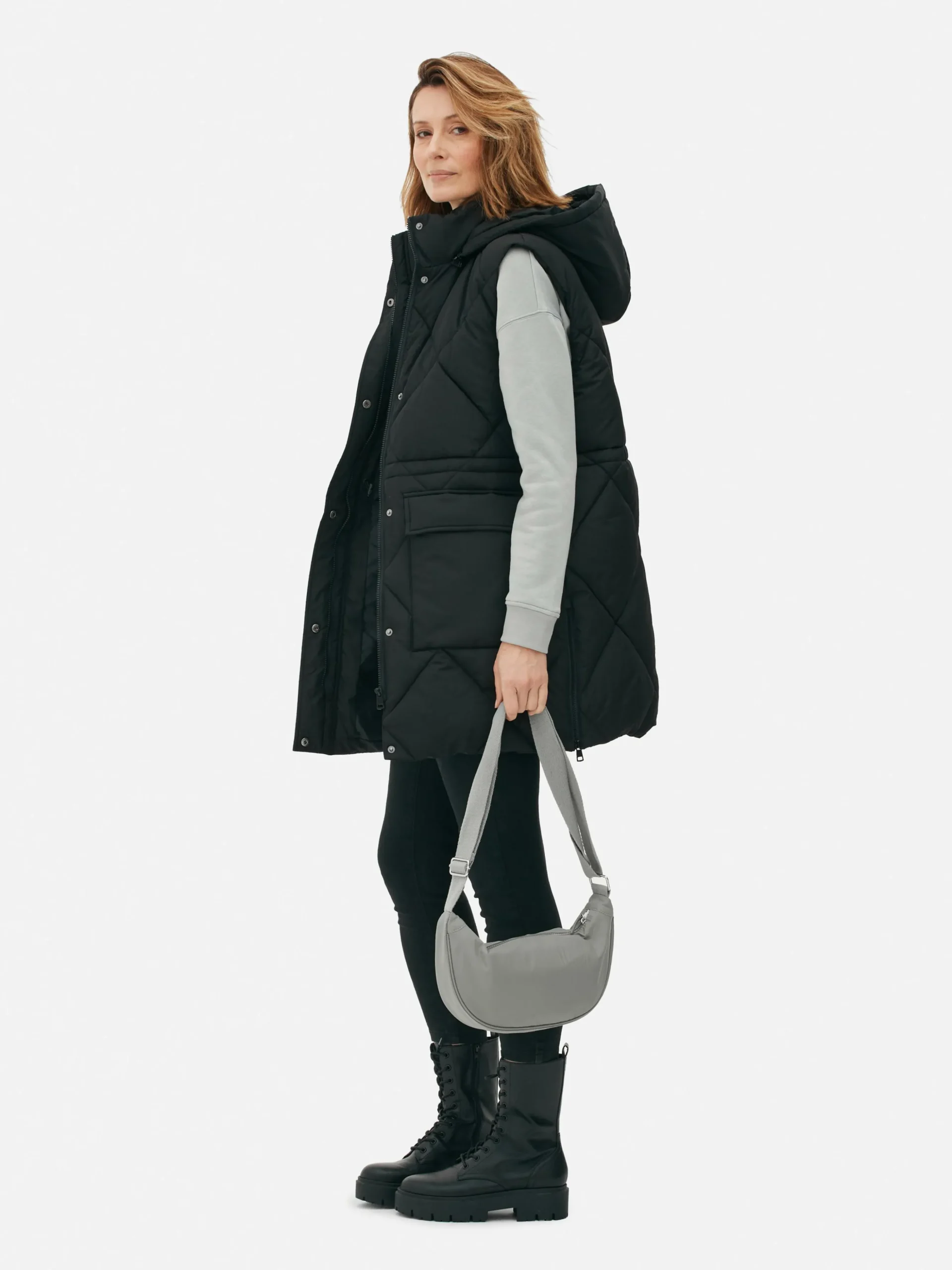 Lange Steppweste Mit Kapuze