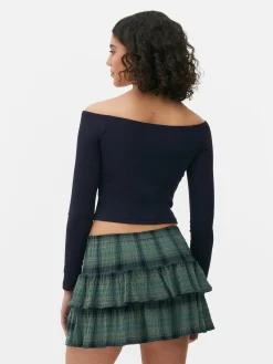 Langärmeliges, Bauchfreies Bardot-Top