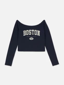 Langärmeliges, Bauchfreies Bardot-Top