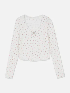 Langärmeliges Pointelle-Schlafanzugtop Mit Rosen-Print