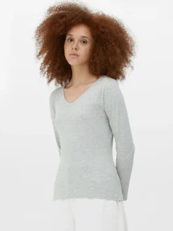 Langärmeliges Top Mit V-Ausschnitt