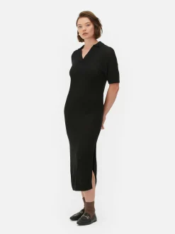 Midikleid Mit V-Ausschnitt Und Kragen